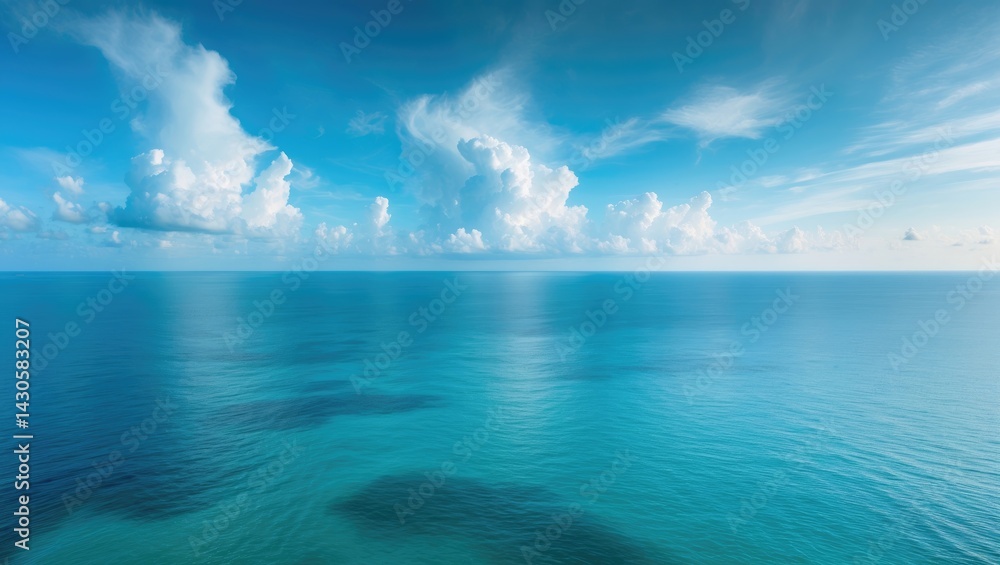 Aerial perspective of the blue sky and sea meeting at the horizon Aerial perspective of the blue sky and sea meeting at the horizon