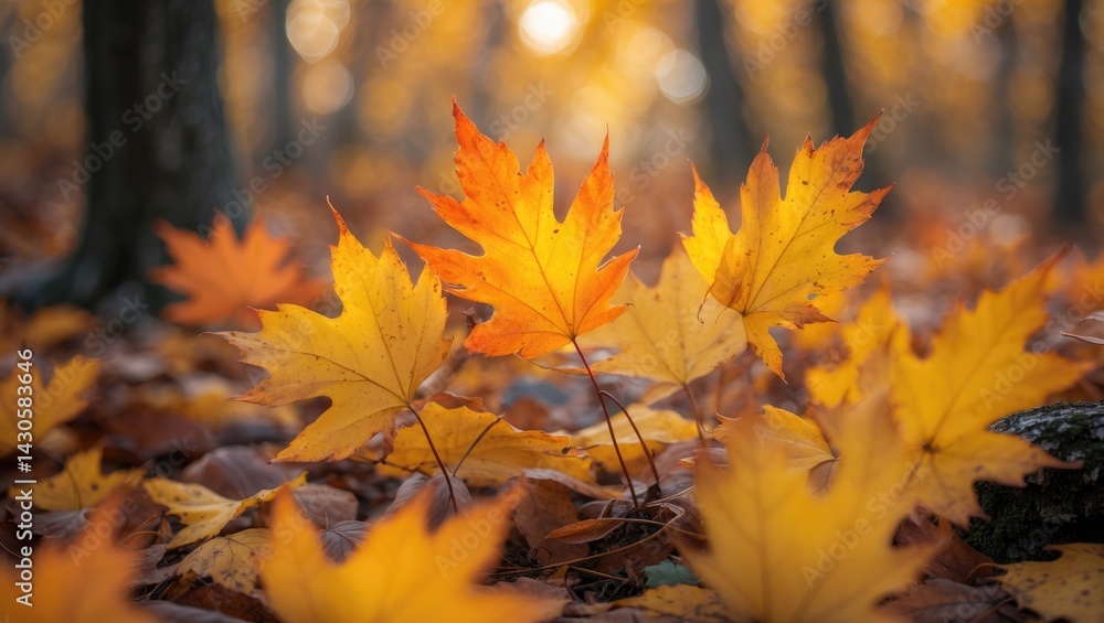Autumn forest scene with yellow leaves and natural background Autumn forest scene with yellow leaves and natural background