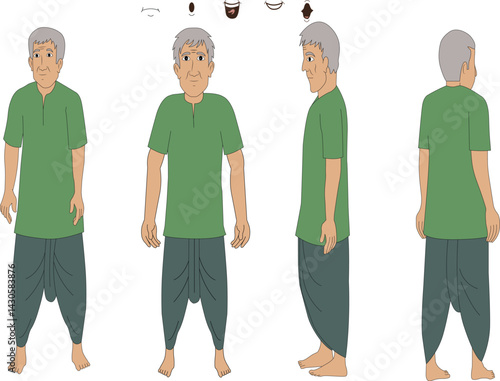 2d Indian man cartoon character ready for animation moral stories,