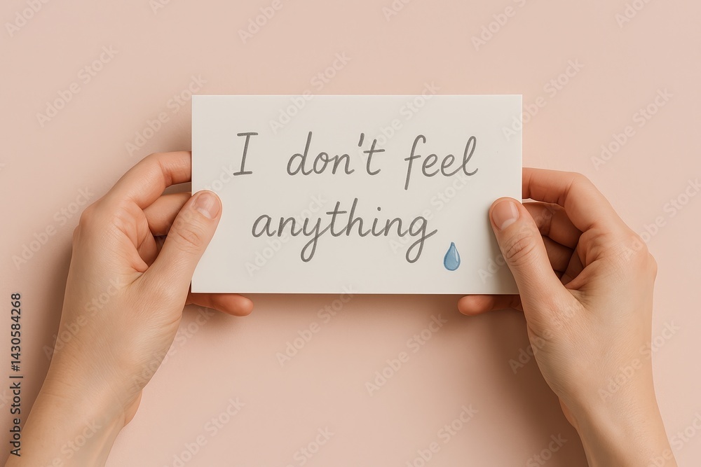 Two hands hold a card with the handwritten phrase Two hands hold a card with the handwritten phrase