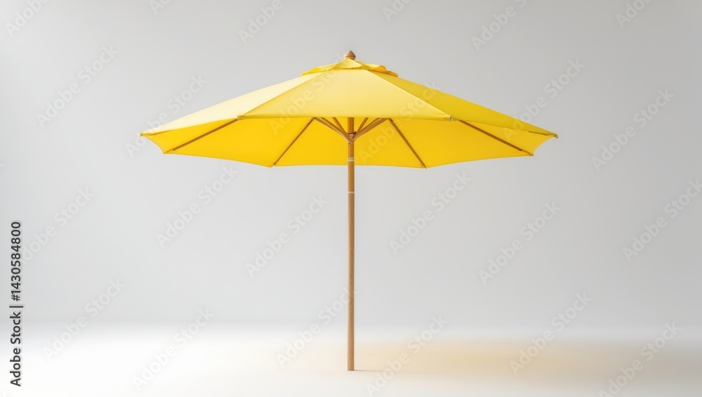 Obraz premium Yellow beach umbrella displayed against a white background. Clipping path included.