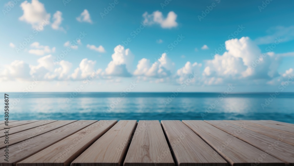 Wood table top on background for product display - beach themes Wood table top on background for product display - beach themes