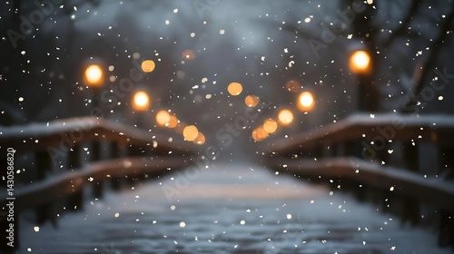 Snowy winter night bridge