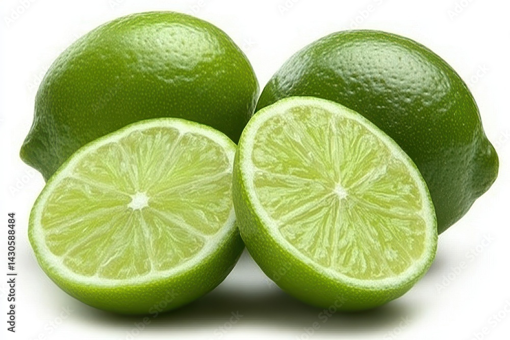 Fresh limes, whole and halved Fresh limes, whole and halved