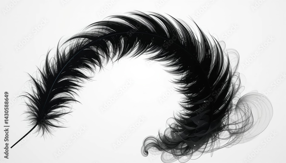 Fototapeta premium Elegant black feather art display minimalist studio digital artwork modern environment close-up view creative concept for home decor