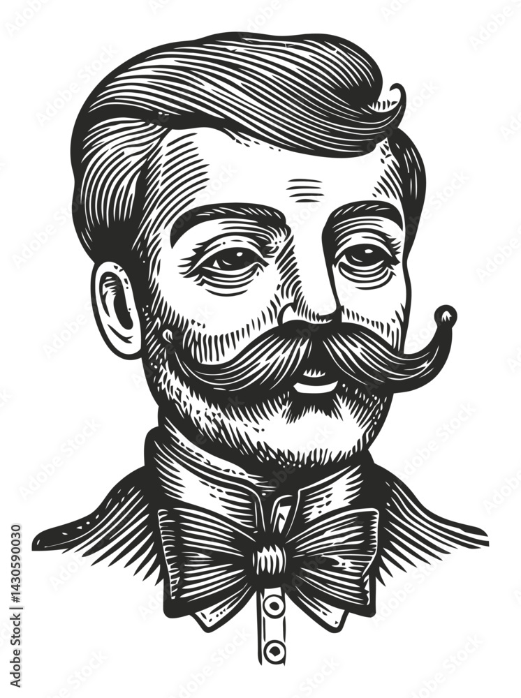 Fototapeta premium Vintage Engraving of a Distinguished Gentleman with Mustache