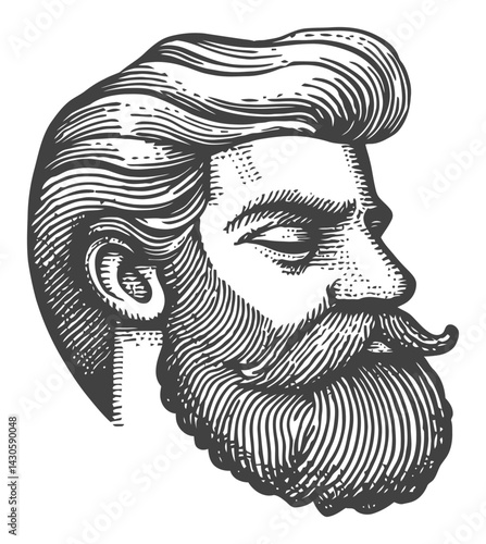 Vintage Engraving of a Bearded Man in Classic Illustration Style
