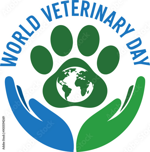 Vet day with hands holding pet and human symbols, Vector illustration template for World Veterinary Day