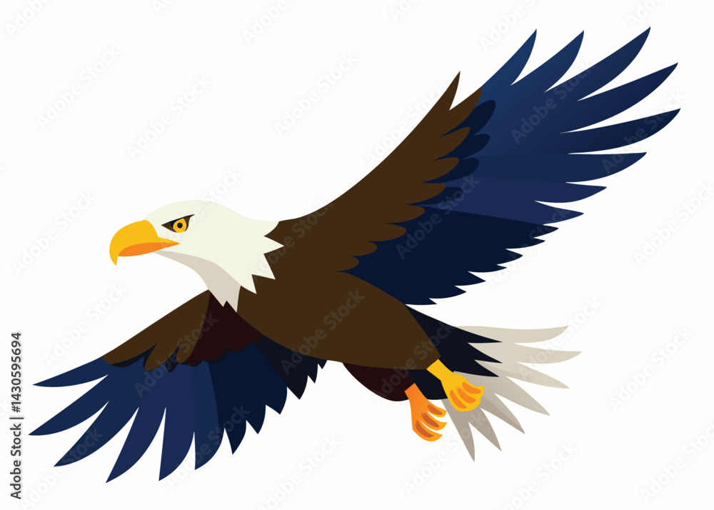 Fototapeta premium -bald-eagle-flying-draw-and-paint--vector-art-illu.eps