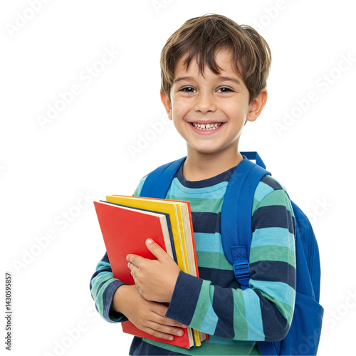 smiling boy with books