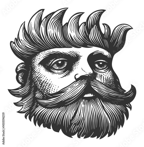 Detailed Vintage Engraving of a Man with Unique Beard Style