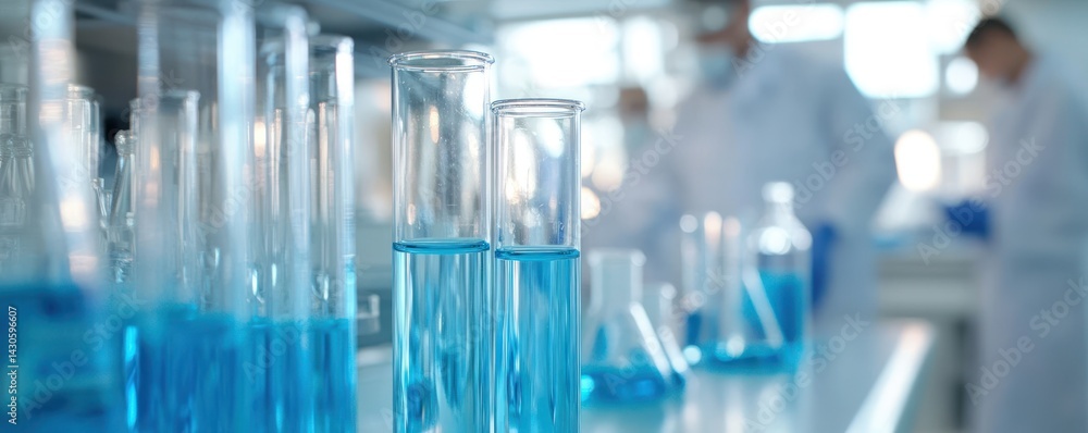 Close-up of Test Tubes Filled with Blue Liquid in a Laboratory Setting Close-up of Test Tubes Filled with Blue Liquid in a Laboratory Setting