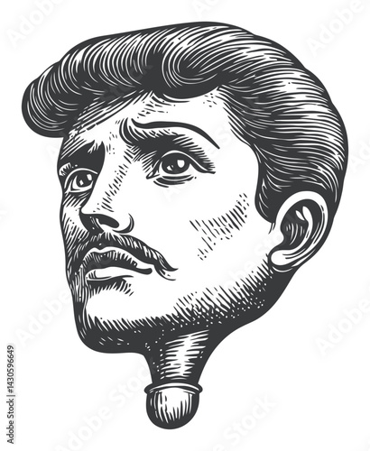 Engraving of a Vintage Male Face with Detailed Facial Features