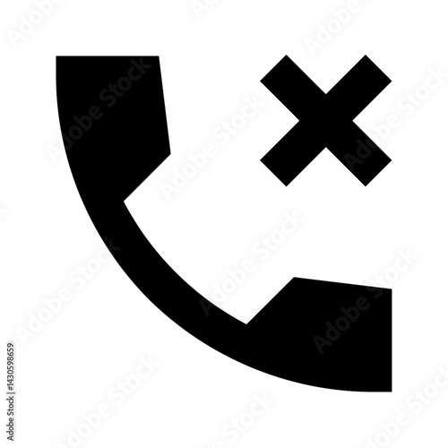 Black phone receiver icon with a cross symbol indicating a blocked or disconnected call representation