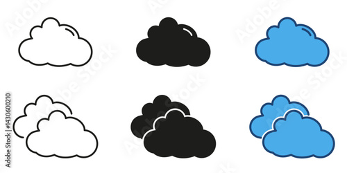 Cloud weather forecast line and solid icon set. Cloud shape and meteorology symbol collection. Isolated vector illustration