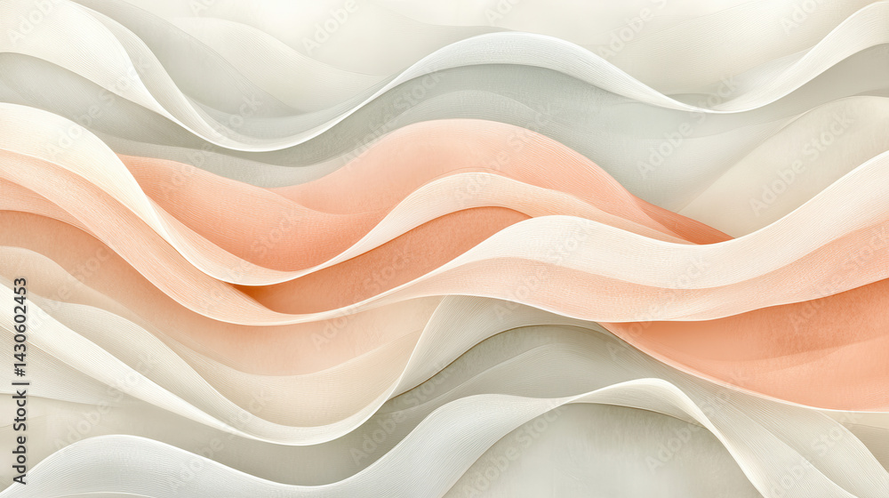 Obraz premium Soft Waves: An elegant arrangement of pastel waves in varying shades of orange, and white, creating a sense of calm, and visual texture.
