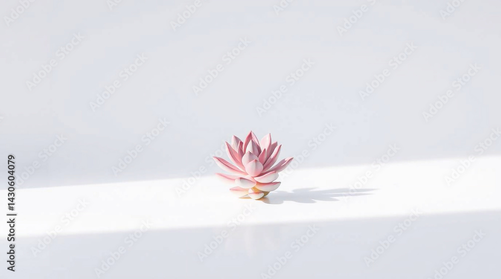 Fototapeta premium Strong hard light, soft pastel colors, a single succulent on a white isolated background, gentle and soothing, direct harsh shadows.jpg