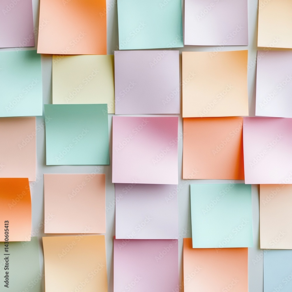 Colorful array of post-it notes are arranged in a grid Colorful array of post-it notes are arranged in a grid
