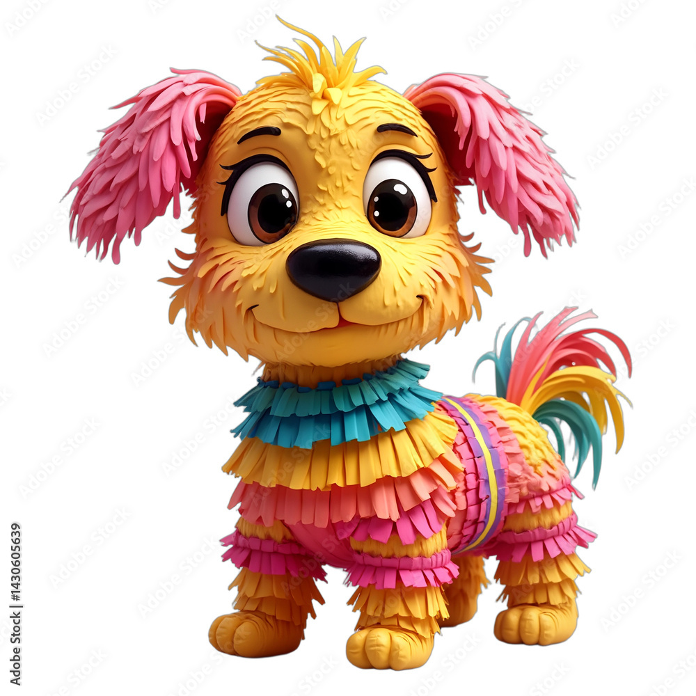 Fototapeta premium Cute dog piñata for Cinco de Mayo. Festive illustration, isolated on transparent background. Cartoonish, cheerful, bright, vibrant pastel colors. Whimsical, fantasy style.