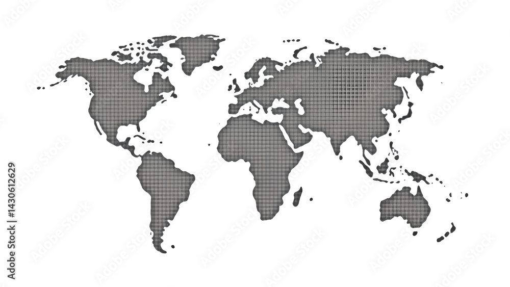 Naklejka premium World Map, Halftone Style, Global Business, Travel, Dotted Pattern, Gray