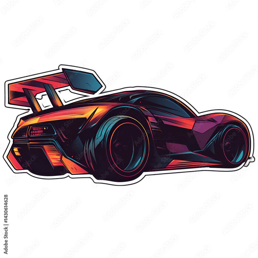 Naklejka premium Cyberpunk car creation neon city sticker design urban environment side view futuristic concept