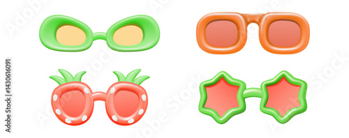 3D Colorful cartoon sunglasses in playful designs