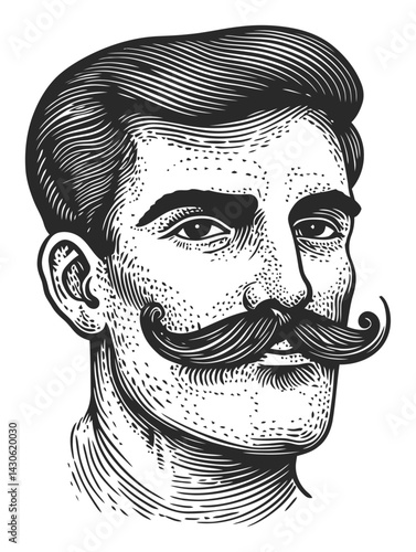 Vintage Engraving of a Man with Mustache in Classic Style