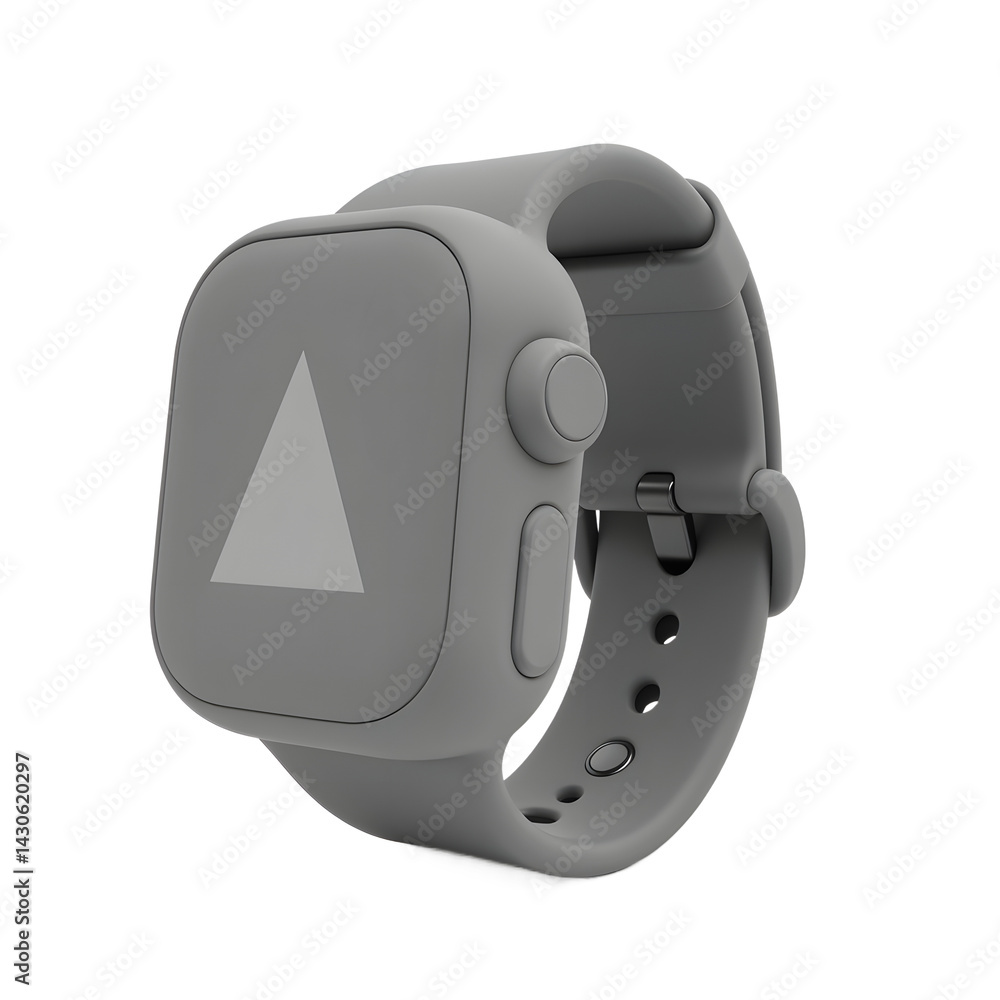 Gray Smartwatch Displaying Triangle Symbol on a White Background Gray Smartwatch Displaying Triangle Symbol on a White Background