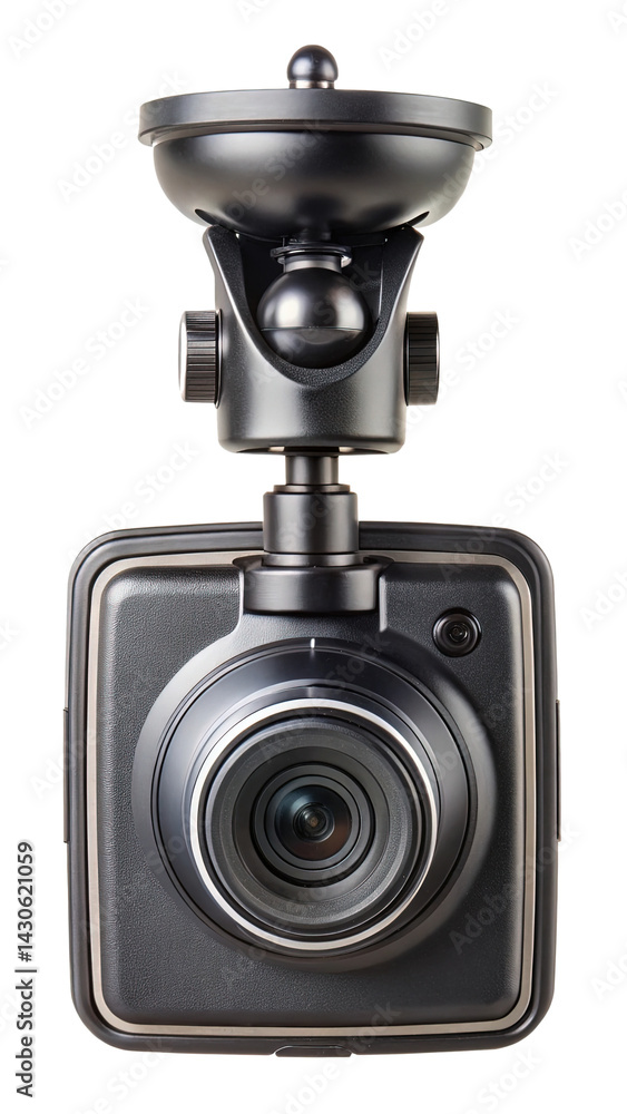 Detailed studio shot of a dashboard camera mounted on a transparent background Detailed studio shot of a dashboard camera mounted on a transparent background