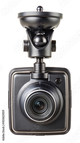 Detailed studio shot of a dashboard camera mounted on a transparent background