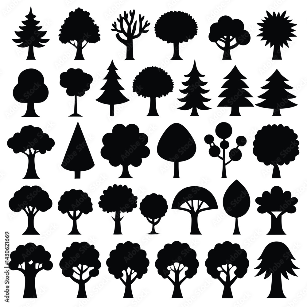 set of trees silhouettes set of trees silhouettes