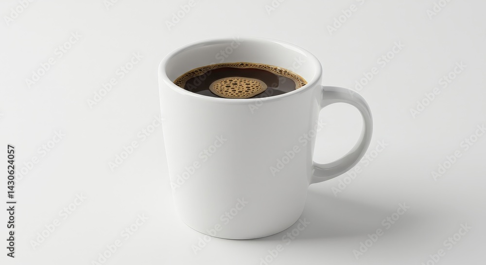 Serving of Dark Coffee in Plain White Mug on White Serving of Dark Coffee in Plain White Mug on White