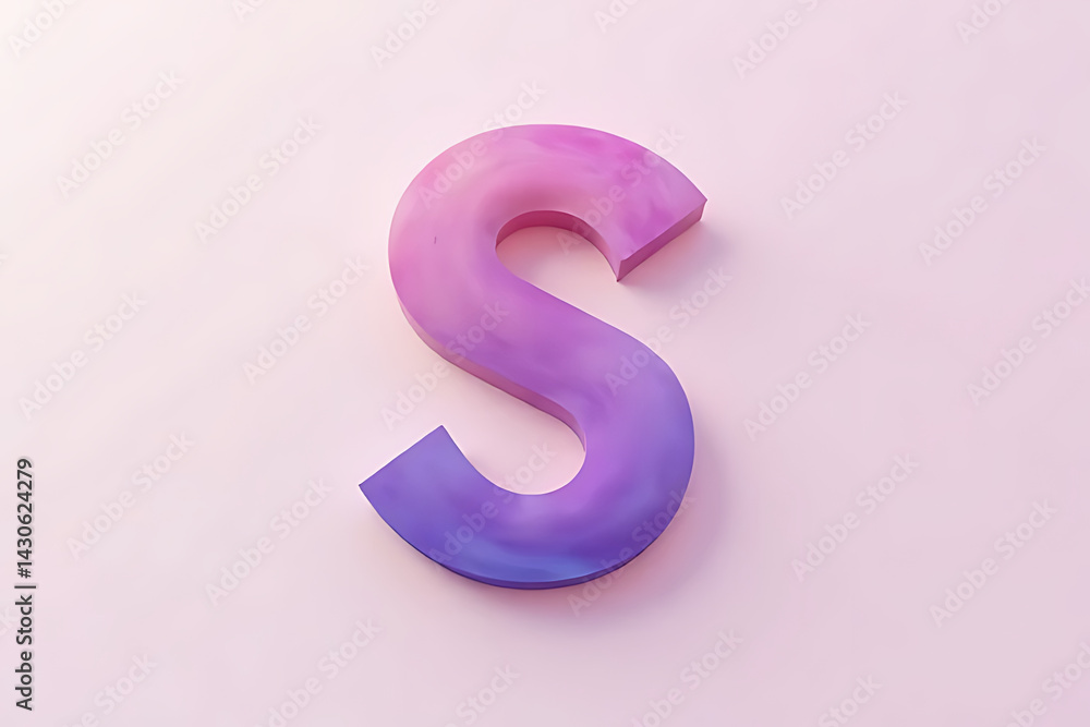 Smooth gradient letter S in a fluid 3D render style, placed off-center on a minimal background with harmonious tones Smooth gradient letter S in a fluid 3D render style, placed off-center on a minimal background with harmonious tones