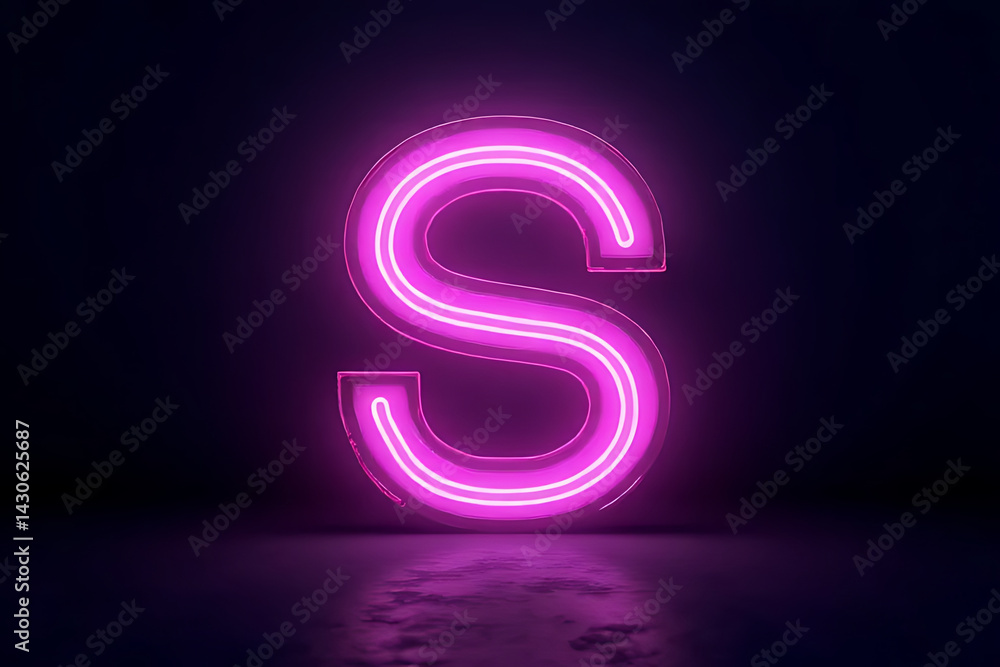 Neon-glow letter S with chrome details on a dark contrasting background with vibrant accents Neon-glow letter S with chrome details on a dark contrasting background with vibrant accents