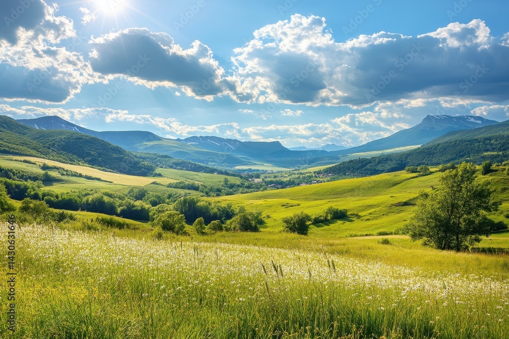 Obraz premium Beautiful Sunny Day Landscape with Scenic Mountain View