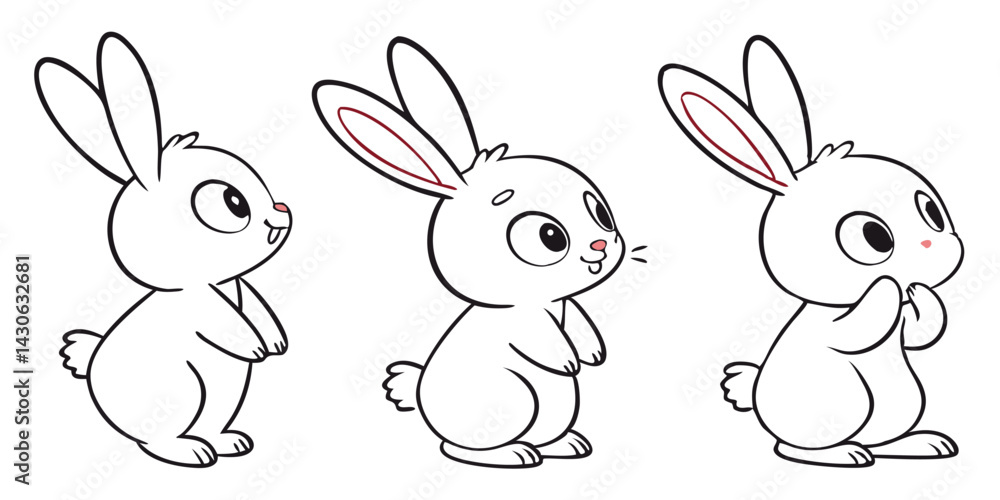 Fototapeta premium Cute bunny rabbit outline sketch vector illustration