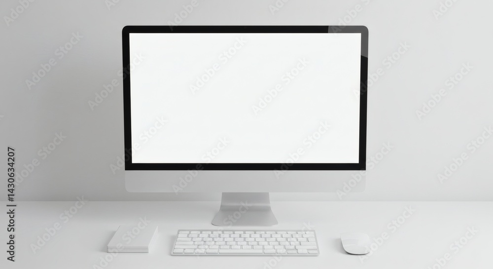 Fototapeta premium Modern Computer Setup with Blank Screen, Keyboard, and Mouse on Desk