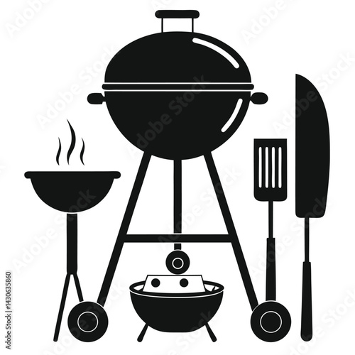 American barbecue grill  set isolated shilhotee vector on white background