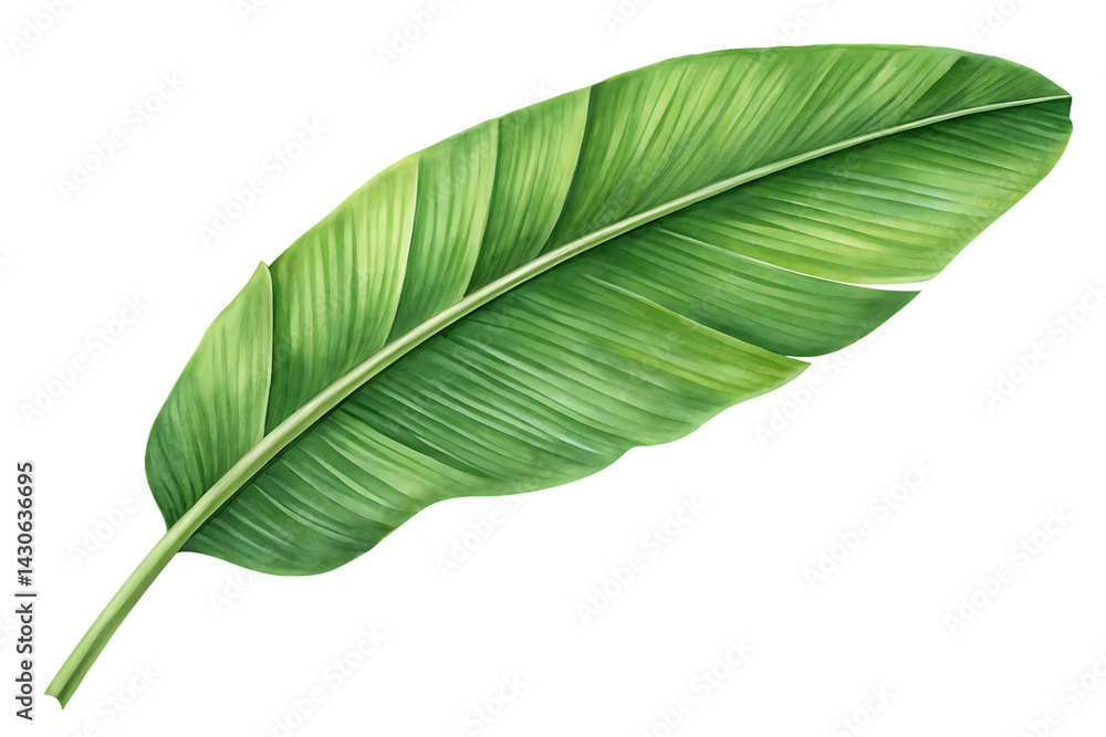 Large banana leaf isolated on white background PNG. AI GENERATED Large banana leaf isolated on white background PNG. AI GENERATED