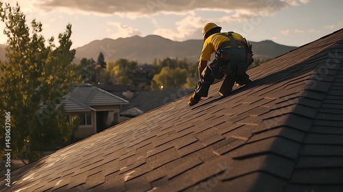 Wallpaper Mural Roofing Contractor Working on a Residential Roof at Sunset Torontodigital.ca