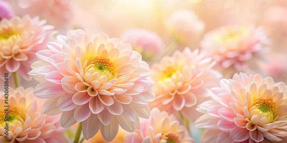 Obraz premium Pastel pink and yellow flowers in a soft focus, with delicate petals and gentle curves, pastel colors
