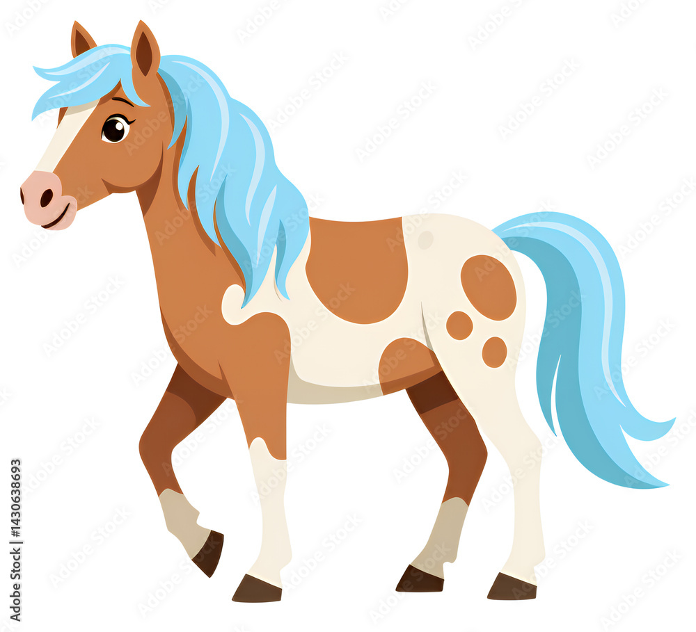 Cartoon Horse with Blue Mane & Tail, Transparent Background Cartoon Horse with Blue Mane & Tail, Transparent Background