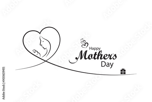 Happy Mother's Day icon. Handmade calligraphy vector illustration. Beautiful happy mother's day typography with decorative gift box and hearts.