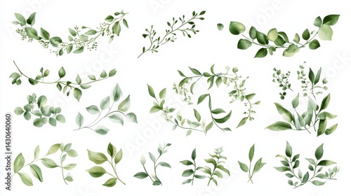 Wallpaper Mural Set of elegant floral logo elements. Borders and dividers, frame corners and branch. Boho Hand drawn line wedding herb, leaves for invitation save the date card. Botanical rustic trendy greenery Torontodigital.ca