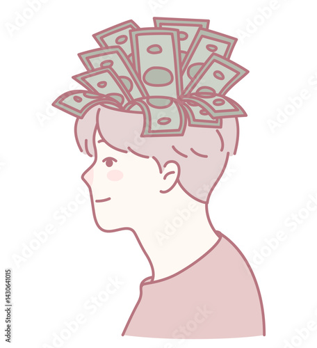 An artistic and creative depiction of a person holding money, which symbolizes both wealth and innovative ideas