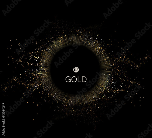 Round isolated frame with shiny gold tinsel, a great design element.