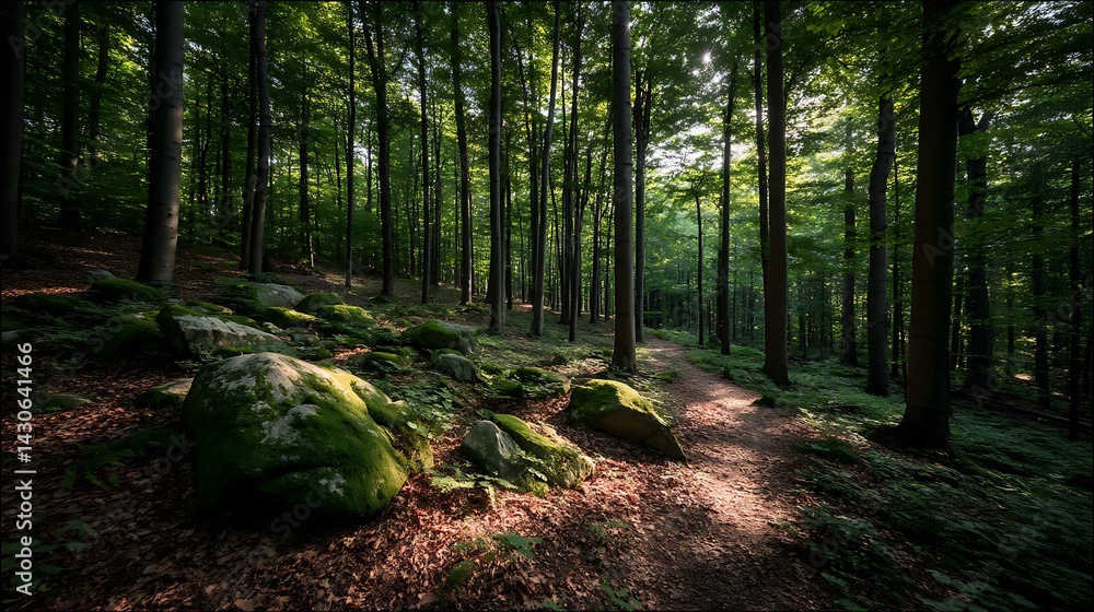 Fototapeta premium Forest path sunlight greenery nature