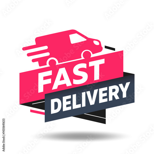 Fast Delivery sign with van icon. Fast time service concept. Express, fast, free delivery. Vector illustration.
