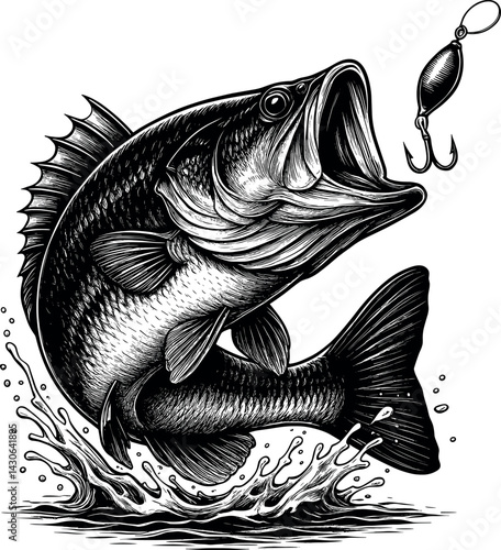 Fishing Bass vector black silhouette print cricut design