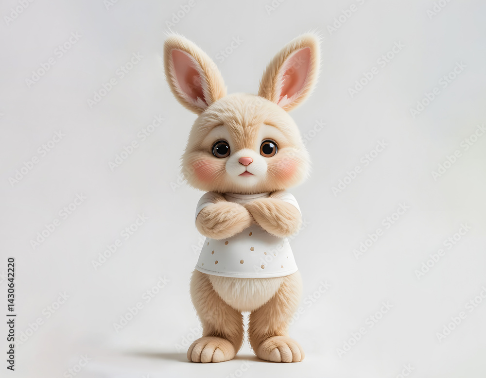 Fototapeta premium A whimsical cartoon rabbit with long, floppy ears and a contemplative gaze with crossed arms.
